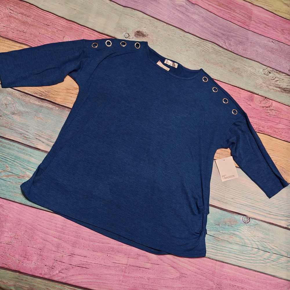 89th & Madison Navy Top with Pink Trim